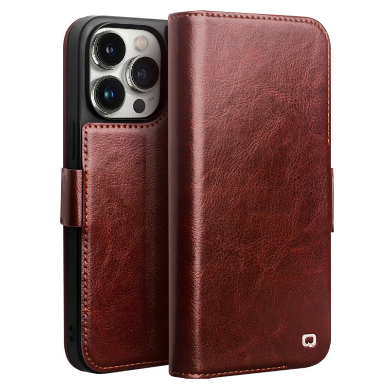 QIALINO til iPhone 14 Pro ægte ko læder telefontaske Stand Folio pung cover QIALINO til iPhone 14 Pro ægte ko læder telefontaske Stand Folio pung cover
